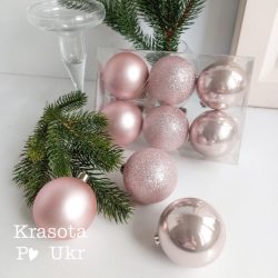 Набір (6 шт) куль “глітер” – 6 см, пудра