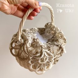 Дитяча серветка на кошик, атласна, з темним мереживом