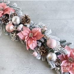 Гірлянда засніжена з декором на камін