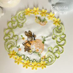 Серветка пасхальна у кошик, кругла 34 см з аплікацією Krasa Po Ukr