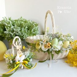 Кошик 35 см з декором та дитячий 15 см “сонячна олива” – великодній комплект Krasota Po Ukr