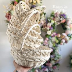 Кругла вибілена корзина, дизайн "косичка"
