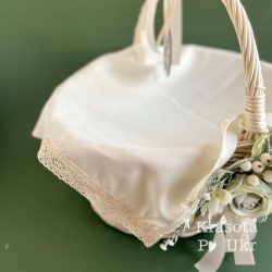 Велика серветка 55*40 см молочного кольору з лляним мереживом