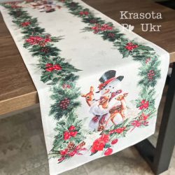 Ранер на новорічний стіл з сніговиком та хвоєю від Krasota Po Ukr
