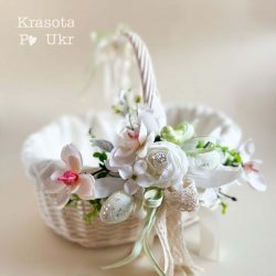 Задекорований кошик з чохлом, дизайн “рання магнолія” – 34 см або 38 см Krasa Po Ukr