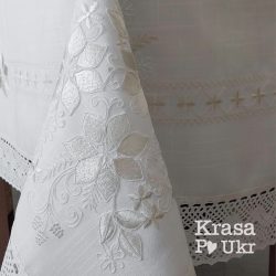 Скатертина на стіл білого кольору з молочною вишивкою #0155 (150*220 см) купити Біла Церква Krasa Po Ukr
