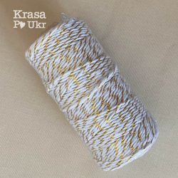 Стрічка-шнурок декоративний для флористики, білий з золотом