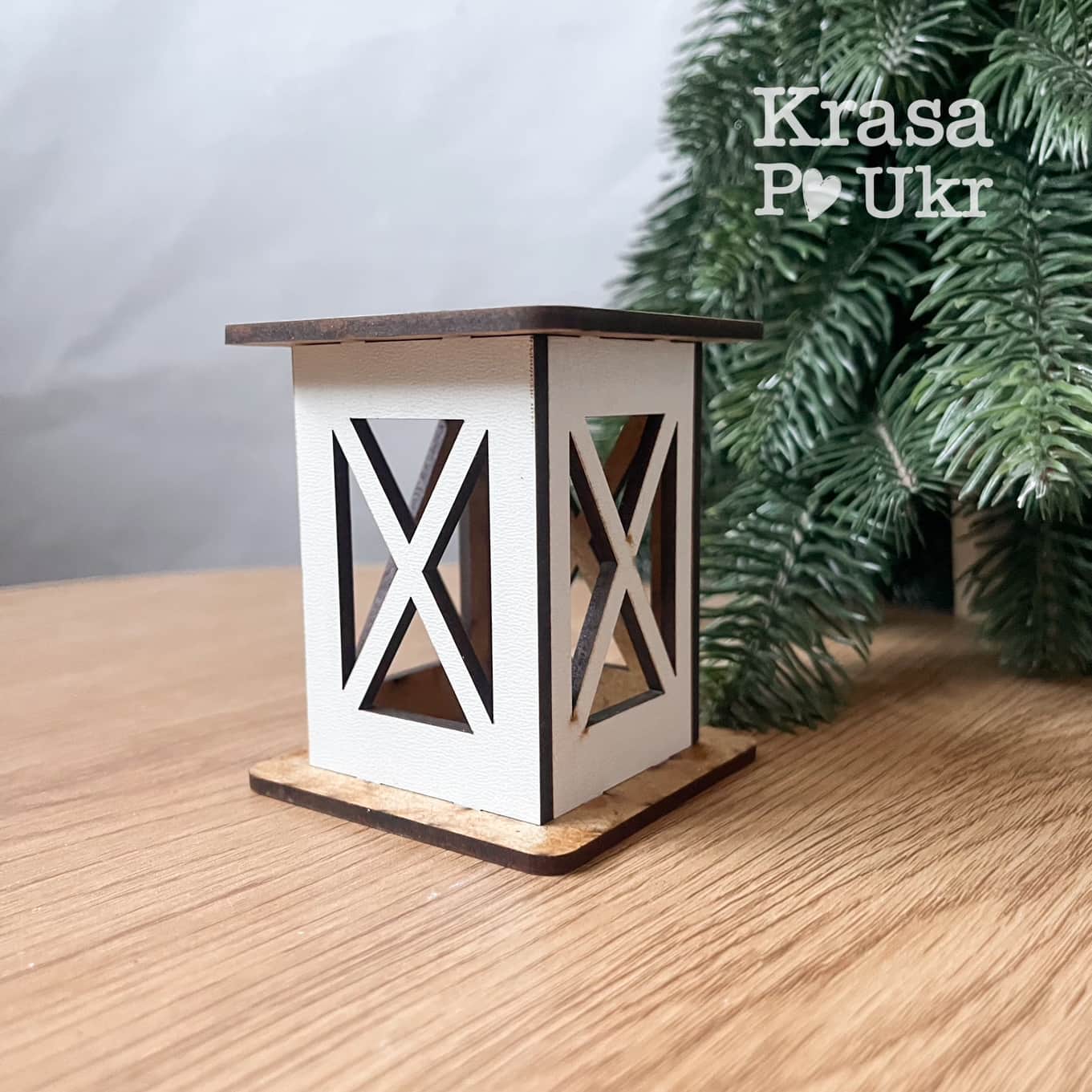 Декоративний білий міні-ліхтар (фанера) для нвоорічного декору Krasa Po Ukr