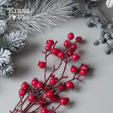 Гілка червоної шишини з блискітками (45 см)