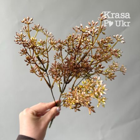 Декоративний букет аспарагуса 34 см у коричнево-пудровому відтінку
