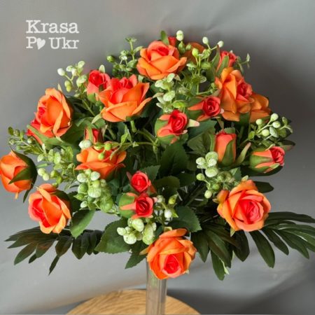 Штучний великий букет у помаранчевому кольорі, троянди