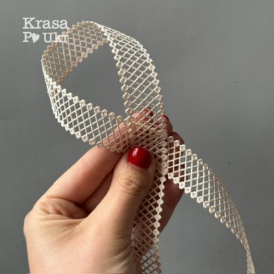 Декоративна стрічка “сітка” 2,5 см, шампань (1 м або рулоном 20 м)