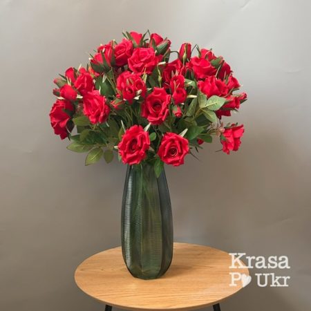 Гілка червоних троянд з листям (44 см) - 3 шт, 6 шт, 12 шт