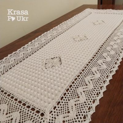 Білий бавовняний ранер на стіл, 120*40 см