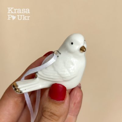 Керамічна пташка-підвіска 6 см, біла