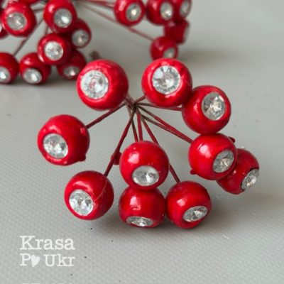 Ягідки 1,7 см з кристаликами , пучок 10 ш, класичний червоний