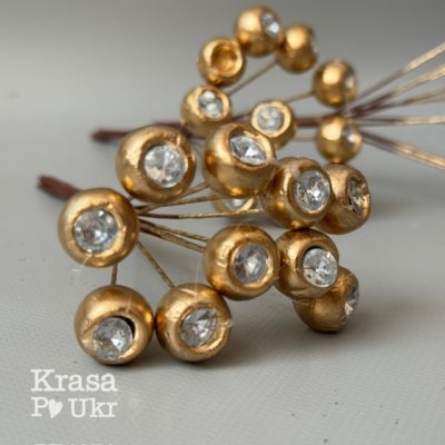 Ягідки 1,7 см з кристаликами , пучок 10 шт, золото