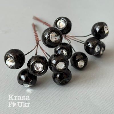 Ягоди 1,9 см з кристалами-діамантами, 6 шт, чорні