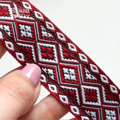 #48 Стрічка текстильна 3,2 см "українська вишиванка" в червоно-білому