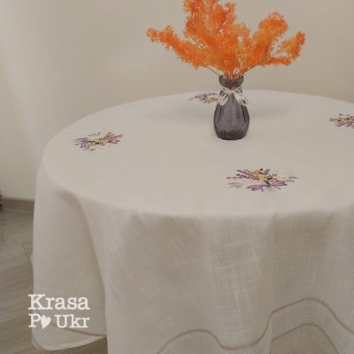 Скатертина на круглий стіл, вишивка "букет з лавандою"