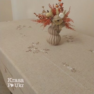 #5 Вишита скатертина лляна 2,2 м, класична з мережкою