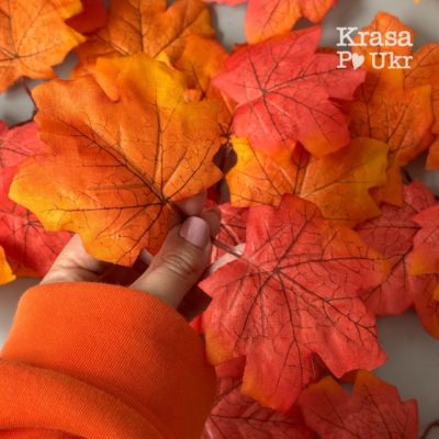 Набір (10 шт) подвійних осінніх листків 8 см – помаранчево-червоних