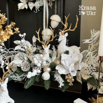 Композиція 55*30 см "олені у засніженому лісі"