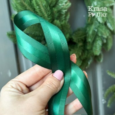 Стрічка репсова з атласною вставкою, 2,5 см, смарагд - 1 м або рулон 23 м