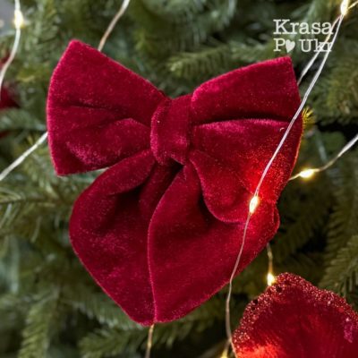 Новорічний велюровий бант 13 см – бордо