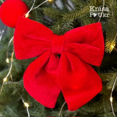 Велюровий бант 16 см на ялинку - класичний червоний
