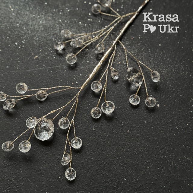 IMG_8283 | Krasa Po Ukr Новорічна гілка 32 см з акриловими прозорими кристалами