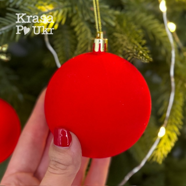 IMG_9789 | Krasa Po Ukr Велюрова червона куля ялинкова, 6 см