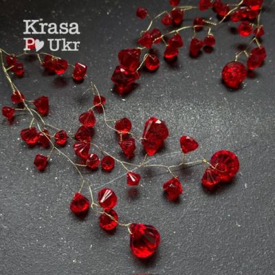 Новорічна підвіска 29 см з червоними кристалами