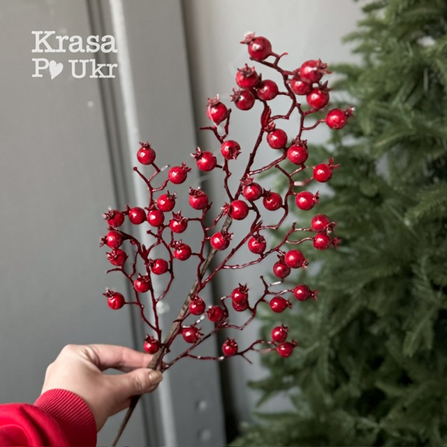 IMG_2343 | Krasa Po Ukr Декоративна гілка 70 см з червоними ягодами шипшини
