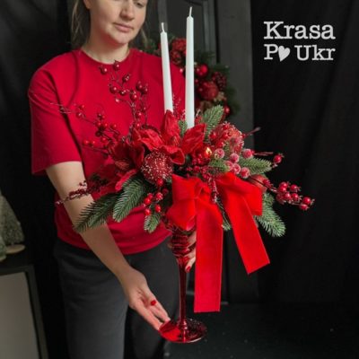 IMG_4058 | Krasa Po Ukr Різдвяна композиція-свічник у скляному бокалі, колекція “Різдвяна класика”, дизайн “королівський червоний”