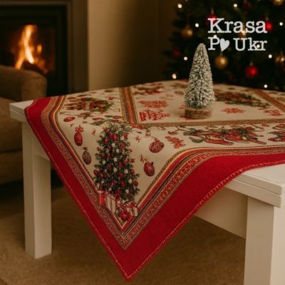 #1 Різдвяна скатертина «Святкова ялиночка» - 90*90 см, 120*160 см, 140*180 см, 140*220 см