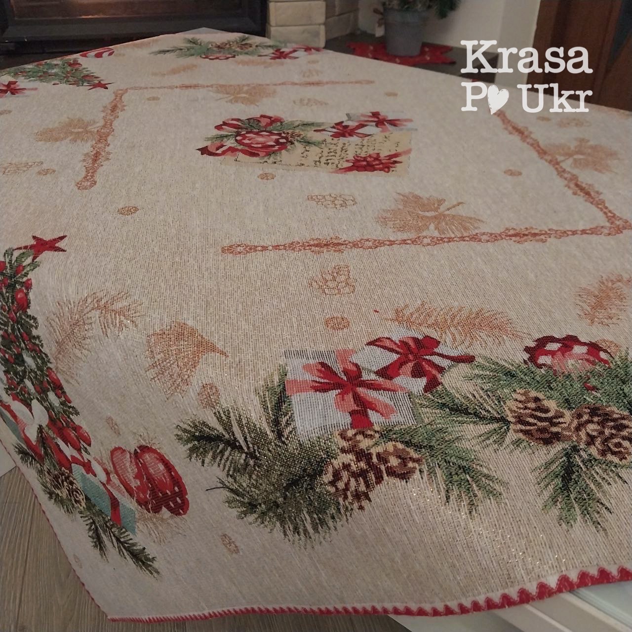 Скатертина гобеленова новорічна 2,2 м на великий стіл купити Івано-Франківськ