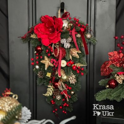 IMG_5615 | Krasa Po Ukr Вінок-капля 60 см, колекція “Різдвяна класика”, дизайн «червоне-золото»