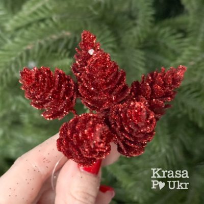 Шишки (6 шт)в глітері на дротику, червоні