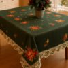 Новорічна скатертина з вишивкою і широким мереживом, 150*220 см