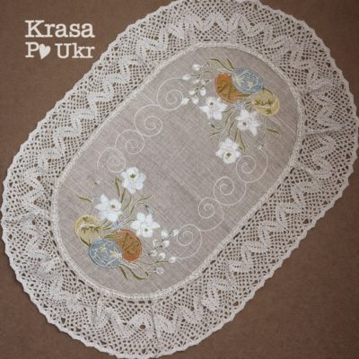 Великодня серветка на кошик з льону з мереживом та вишивкою Krasa Po Ukr