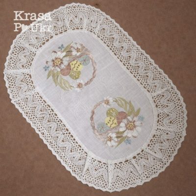 Серветка на пасхальний кошик з білого льону з вишивкою Krasa Po Ukr