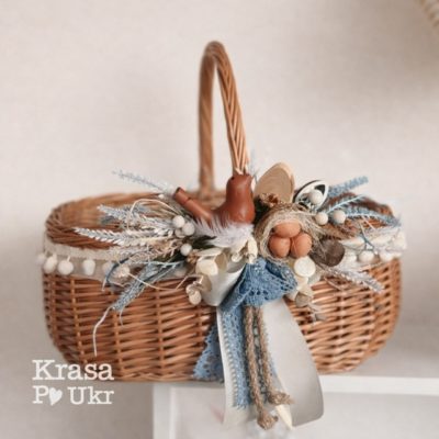 Кошик на Пасху з декором з натуральної лози Krasa Po Ukr
