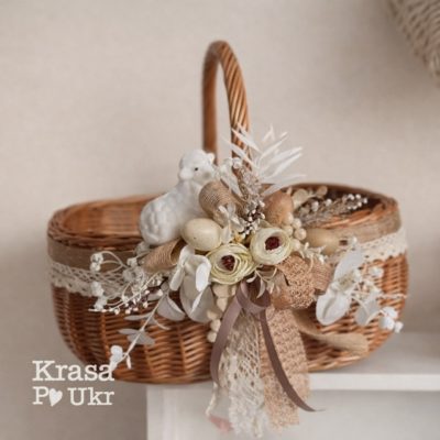 Прямокутний пасхальний кошик з натуральної лози з декором Krasa Po Ukr