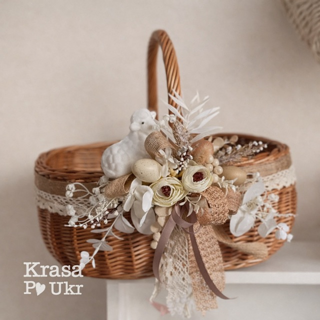 Прямокутний пасхальний кошик з натуральної лози з декором Krasa Po Ukr Прямокутний пасхальний кошик з натуральної лози з декором Krasa Po Ukr