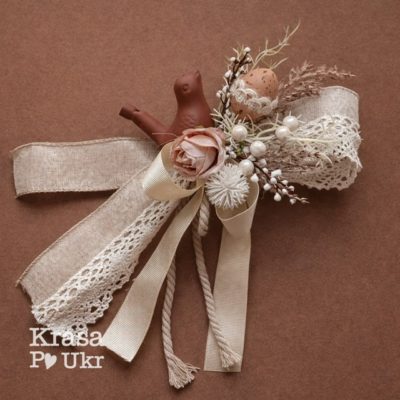 Украшение на пасхальную корзину с птичкой в натуральном стиле Krasa Po Ukr