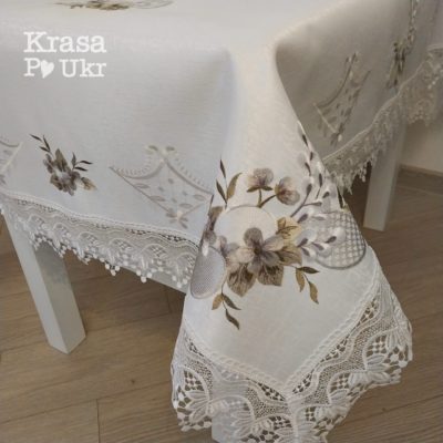 Пасхальна скатертина з вишивкою - «монохромні писанки» в сірому - 110*160 см, 135*180 см,150*220 см
