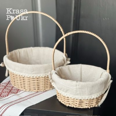 Набір круглих корзинок з чохлом 20 і 24 см бежевий купити недорого Krasa Po Ukr