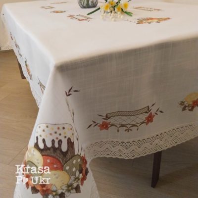 Вишита скатертина на пасхальний стіл «Пасочка та писанки», 150*220 см