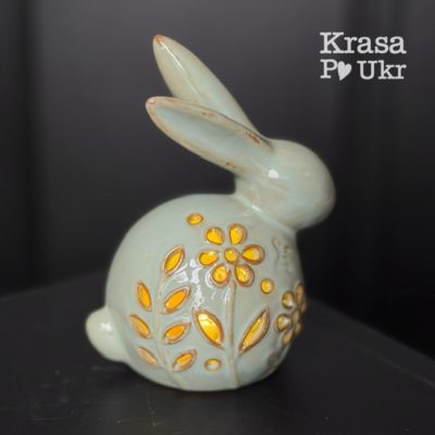 Керамічна фігурка 15 cм з лед світлом в середині ЗАЙЧИК з квітковим візерунком